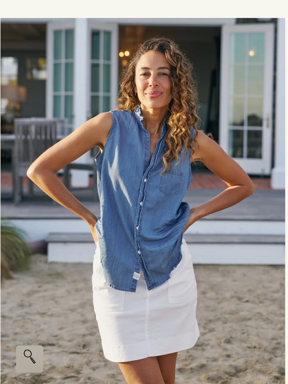 Frank & Eileen Fiona Ruffle Collar Sleeveless Button-Up Shirt